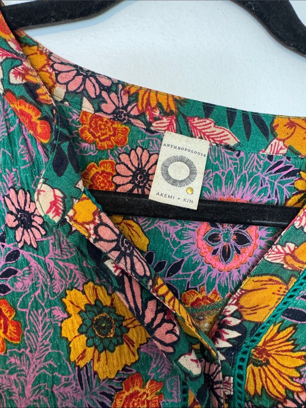Anthropologie Multi-Color Floral Tunic with Green Base - Picture 2 of 5